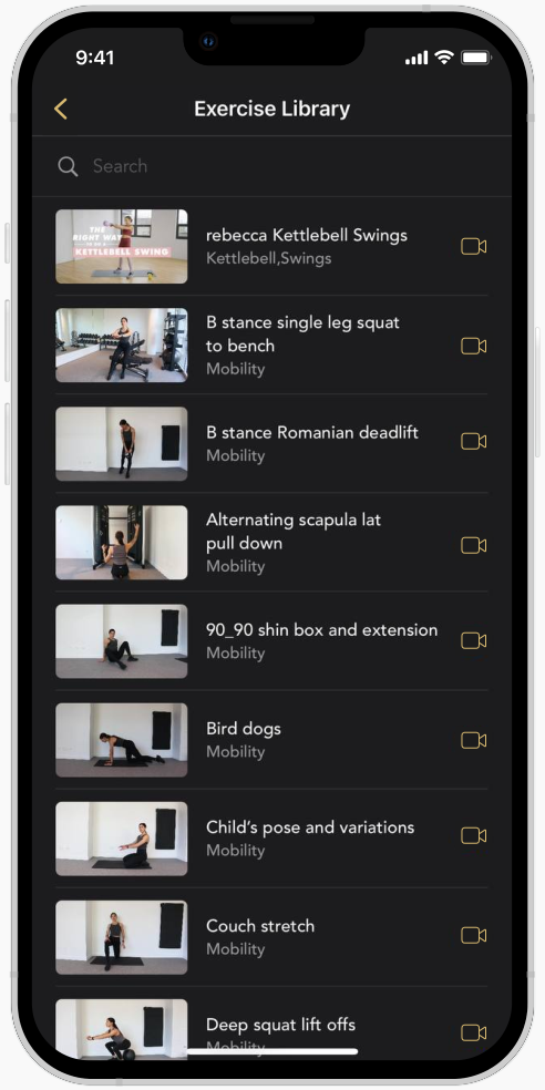 Fit With Rev app exercise library showing exercise video demonstrations